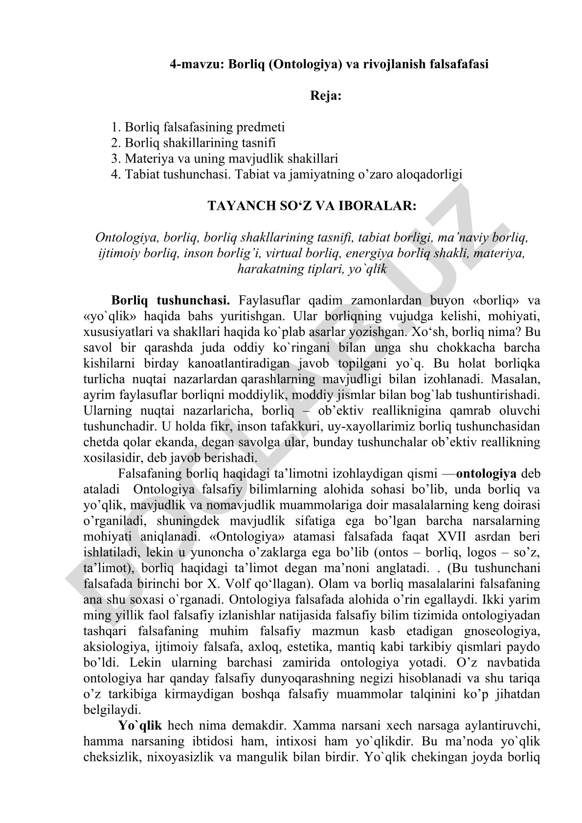 Borliq (Ontologiya) va rivojlanish falsafasi