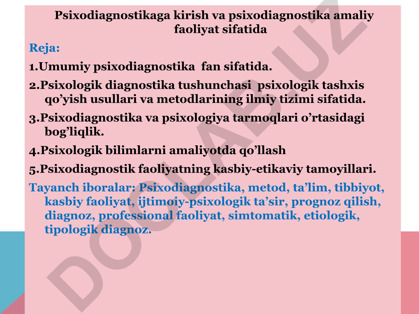 Psixodiagnostikaga kirish va psixodiagnostika amaliy faoliyat sifatida