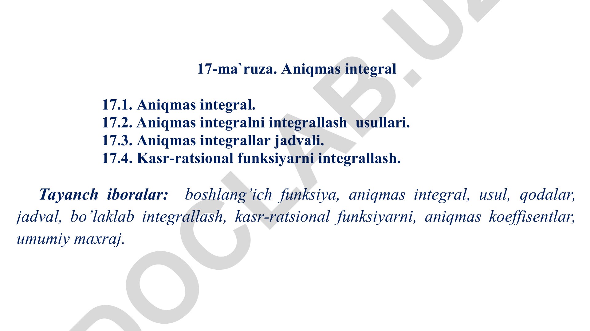 Aniqmas integral va uning intеgrallash usullari