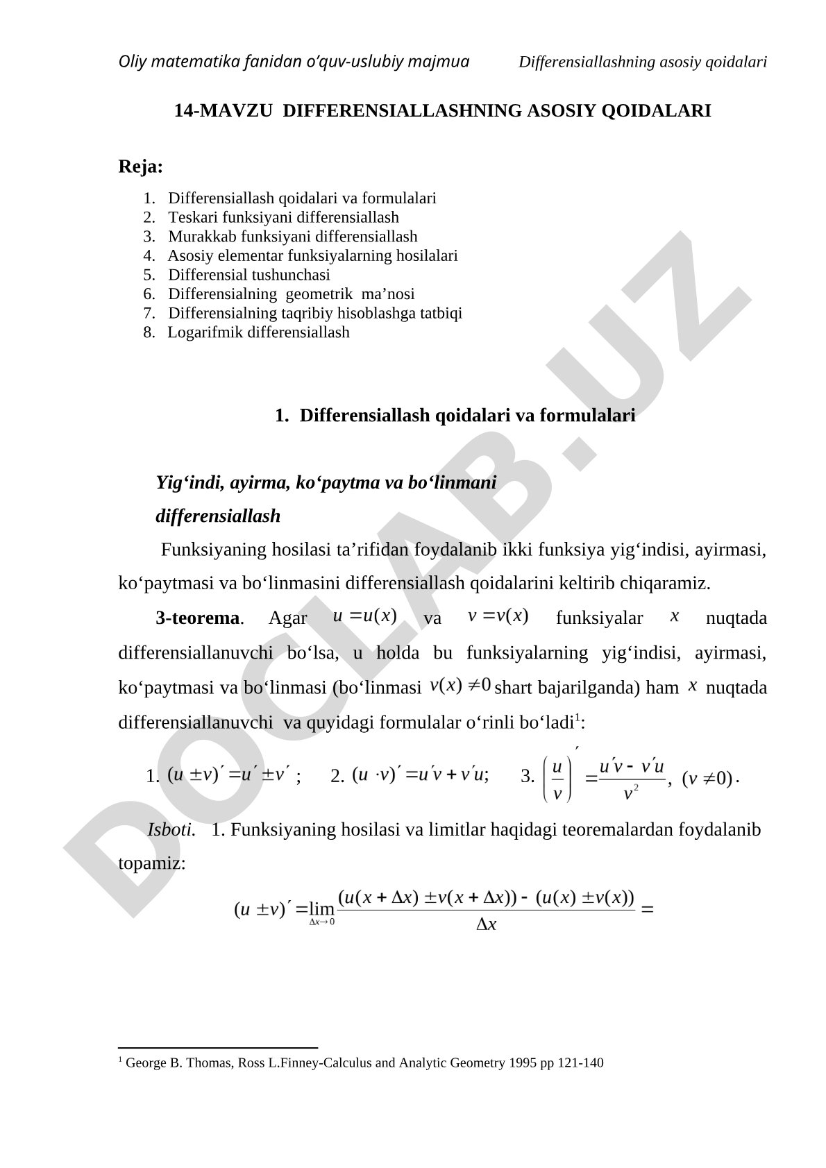 Differensiallash Qoidalari