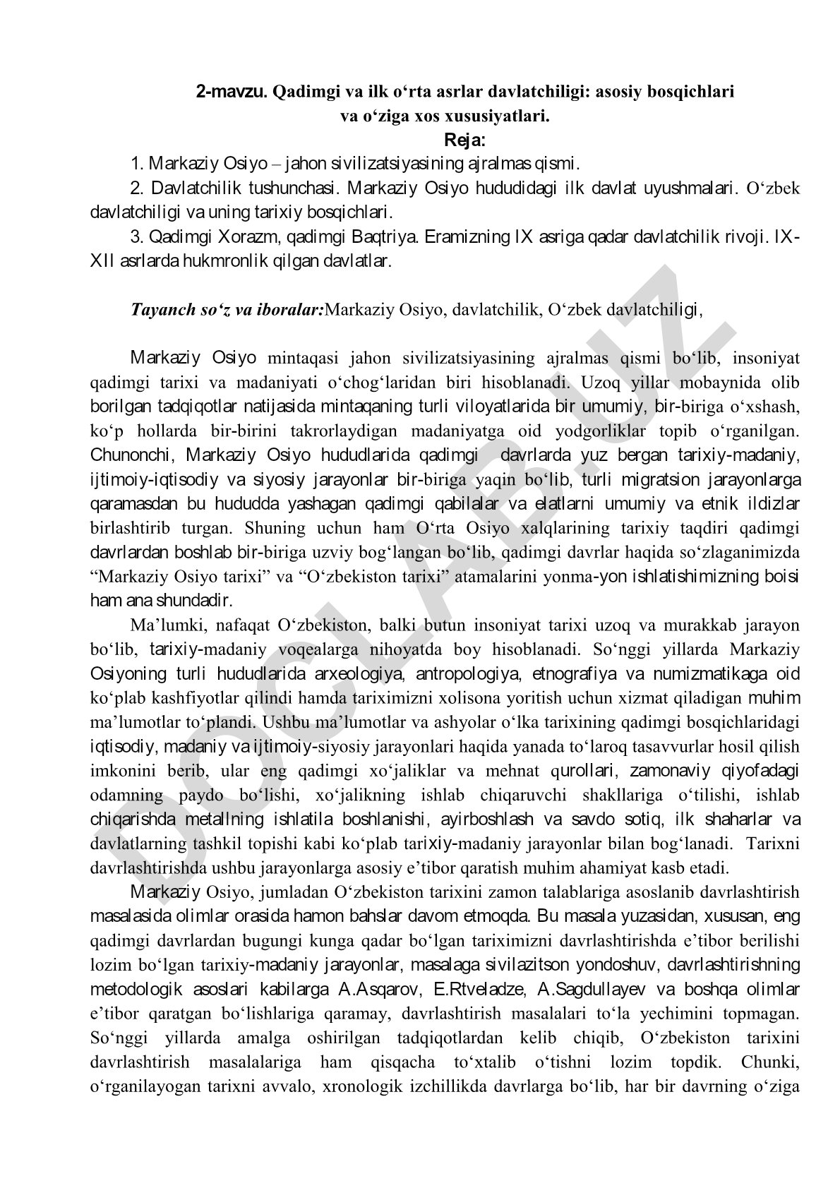 Qadimgi va ilk o‘rta asrlar davlatchiligi: asosiy bosqichlari va o‘ziga xos xususiyatlari