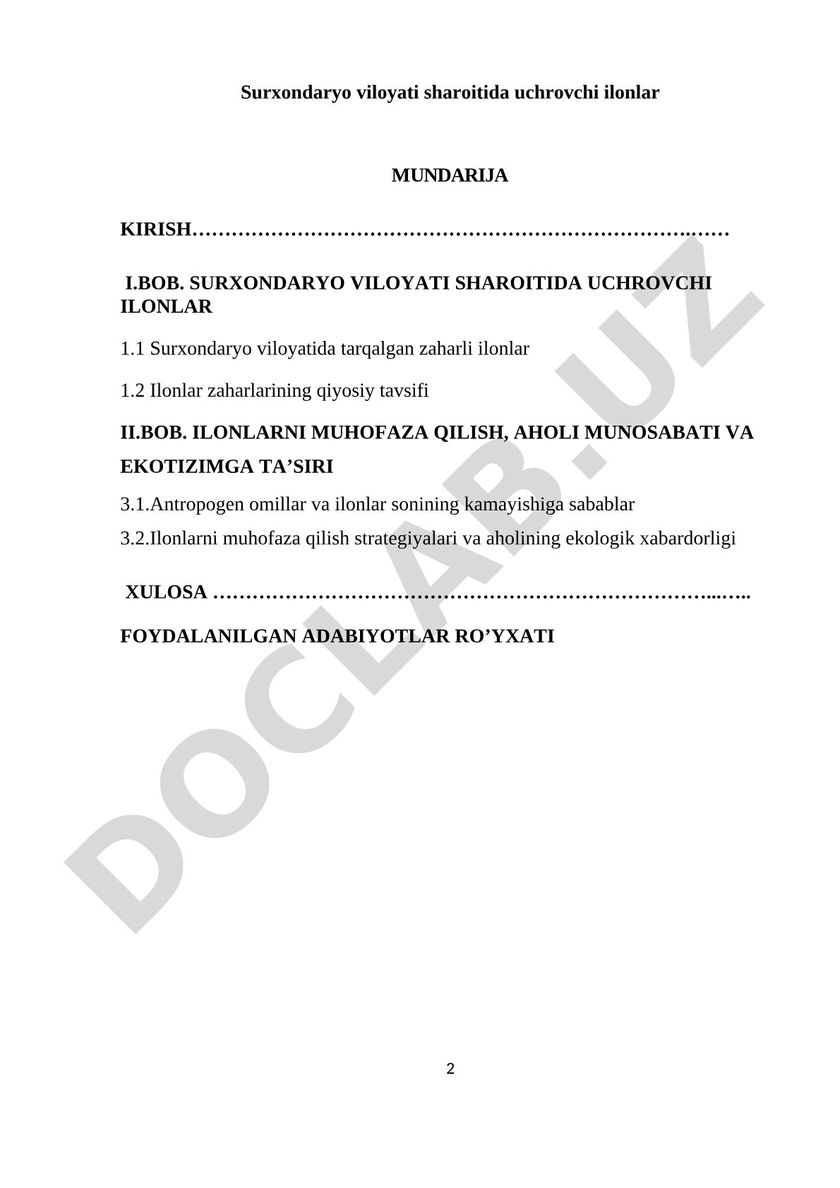 Surxondaryo viloyati sharoitida uchrovchi ilonlar