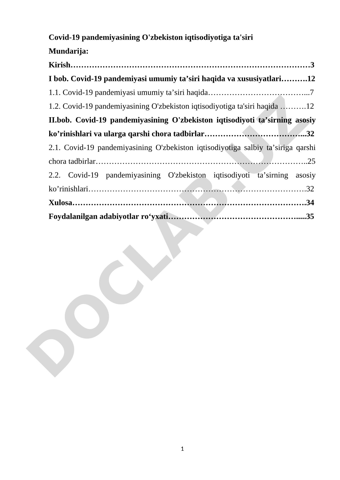 Covid-19 pandemiyasining O'zbekiston iqtisodiyotiga ta'siri