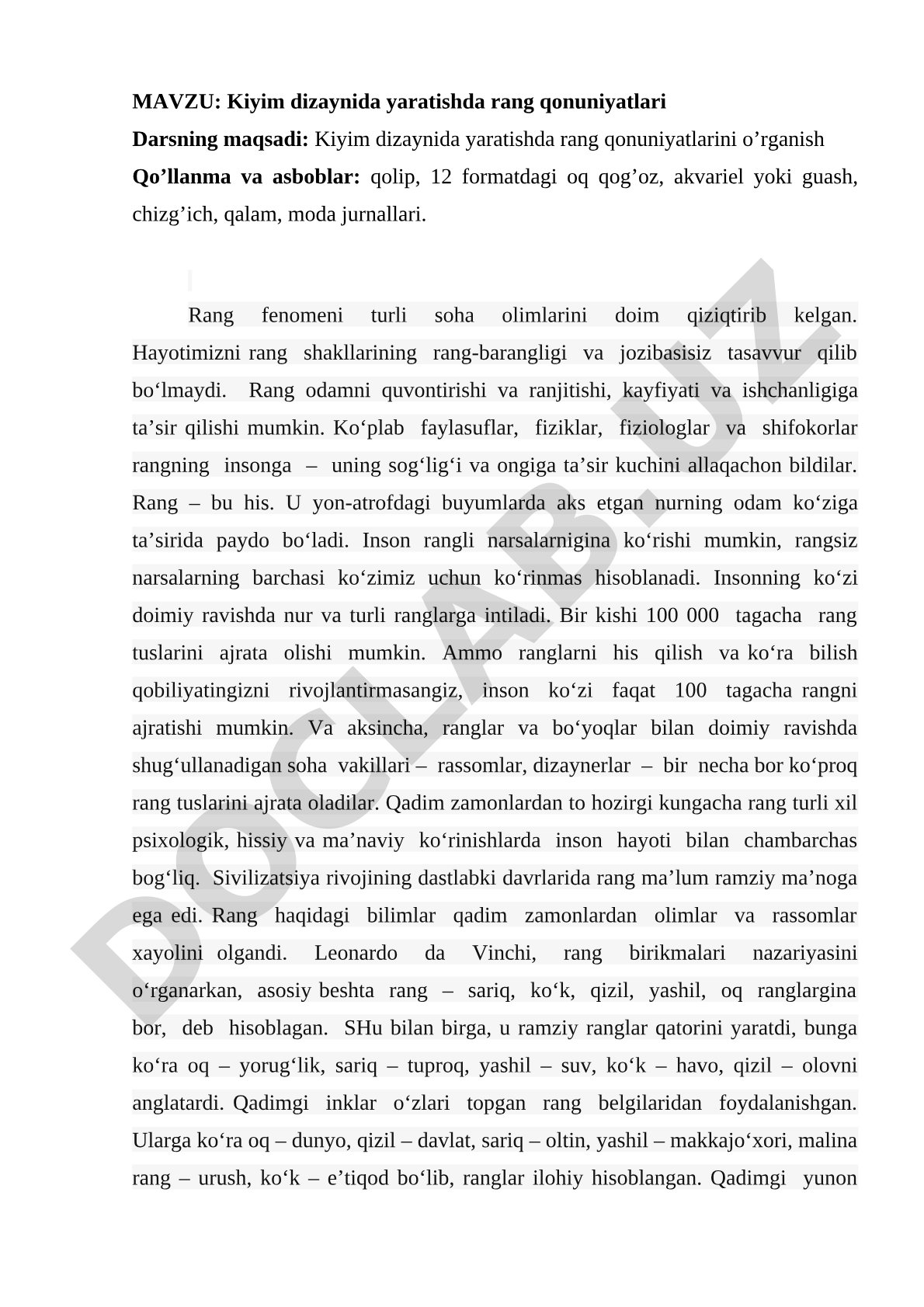 Kiyim dizaynida rang qonuniyatlari