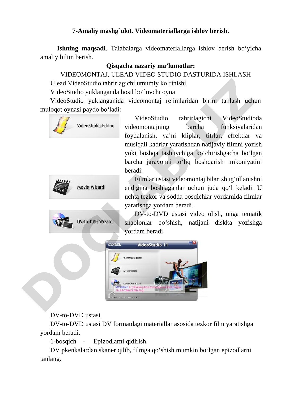 Videomateriallarga ishlov berish
