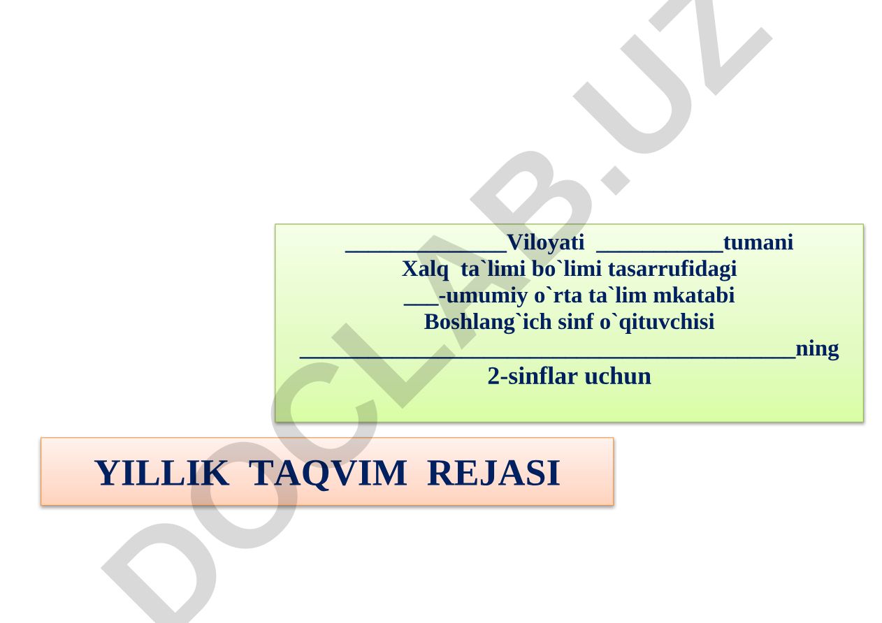 Boshlang'ich sinflar uchun ona tili fanidan yillik taqvim rejasi