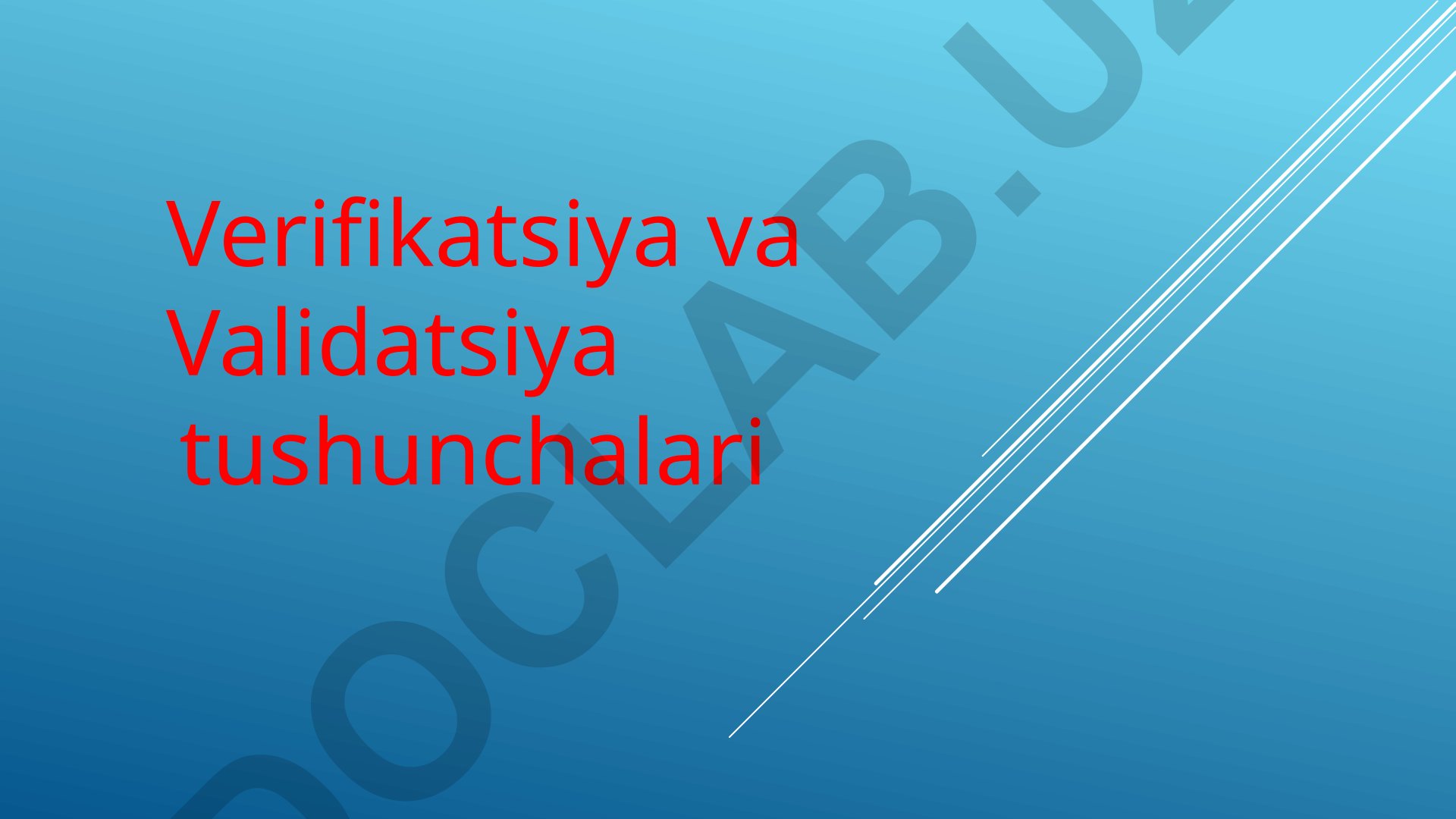Verifikatsiya va Validatsiya tushunchalari