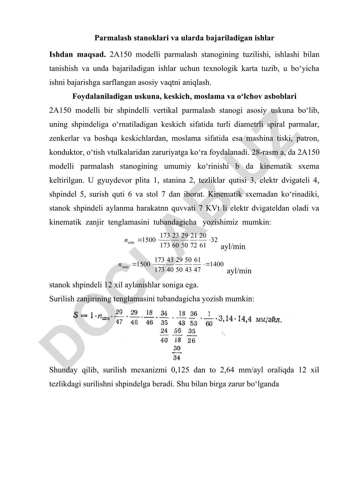 2A150 modelli parmalash stanogining tuzilishi va ishlashi