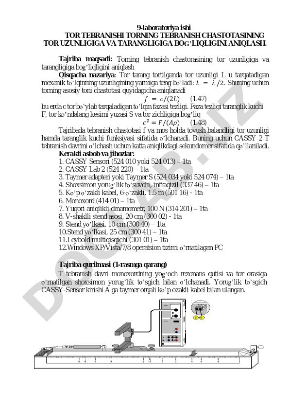Torning tebranish chastotasining uzunligi va tarangligiga bog'liqligini aniqlash