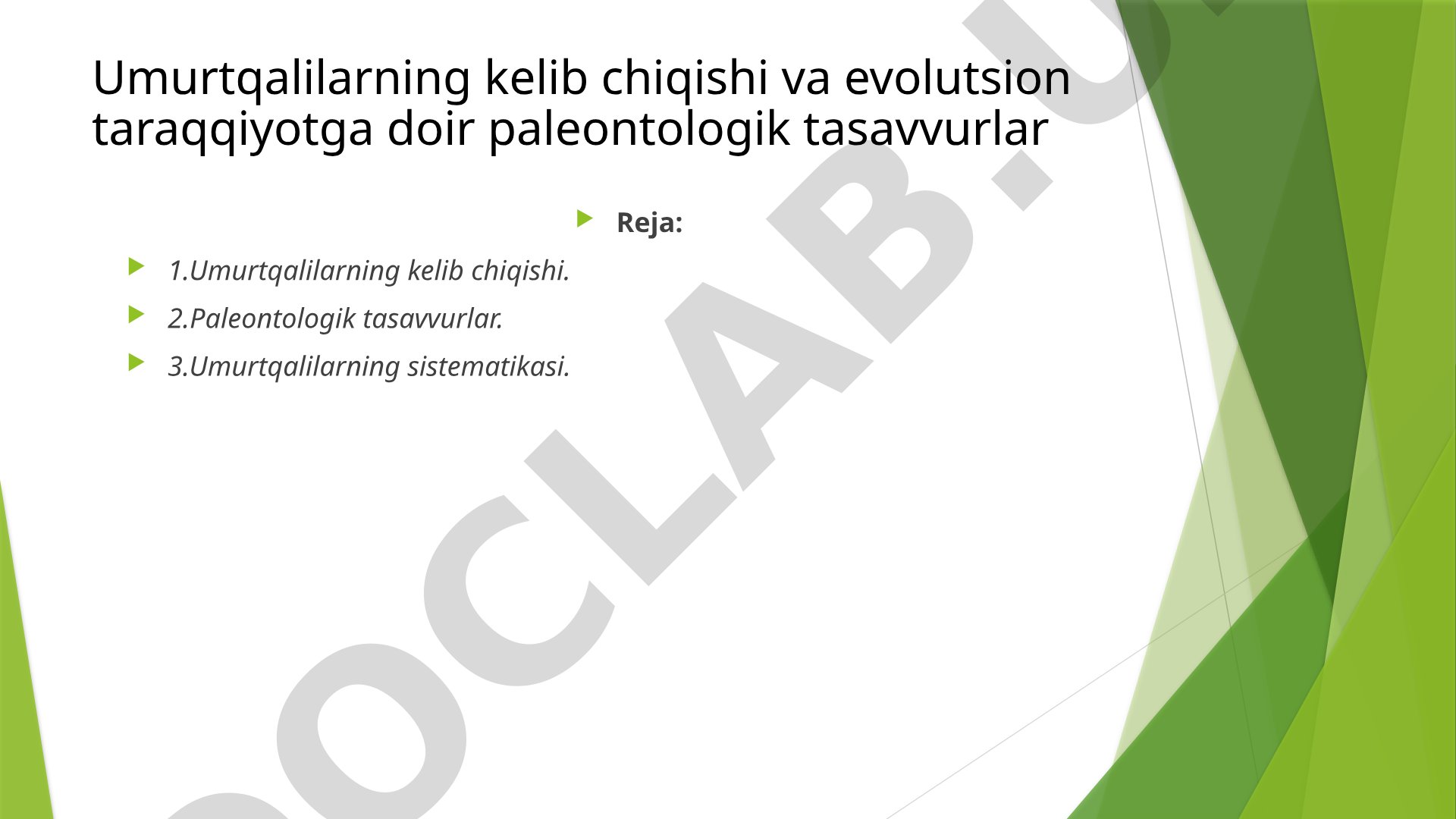 Umurtqalilarning kelib chiqishi va evolutsion taraqqiyotga doir paleontologik tasavvurlar