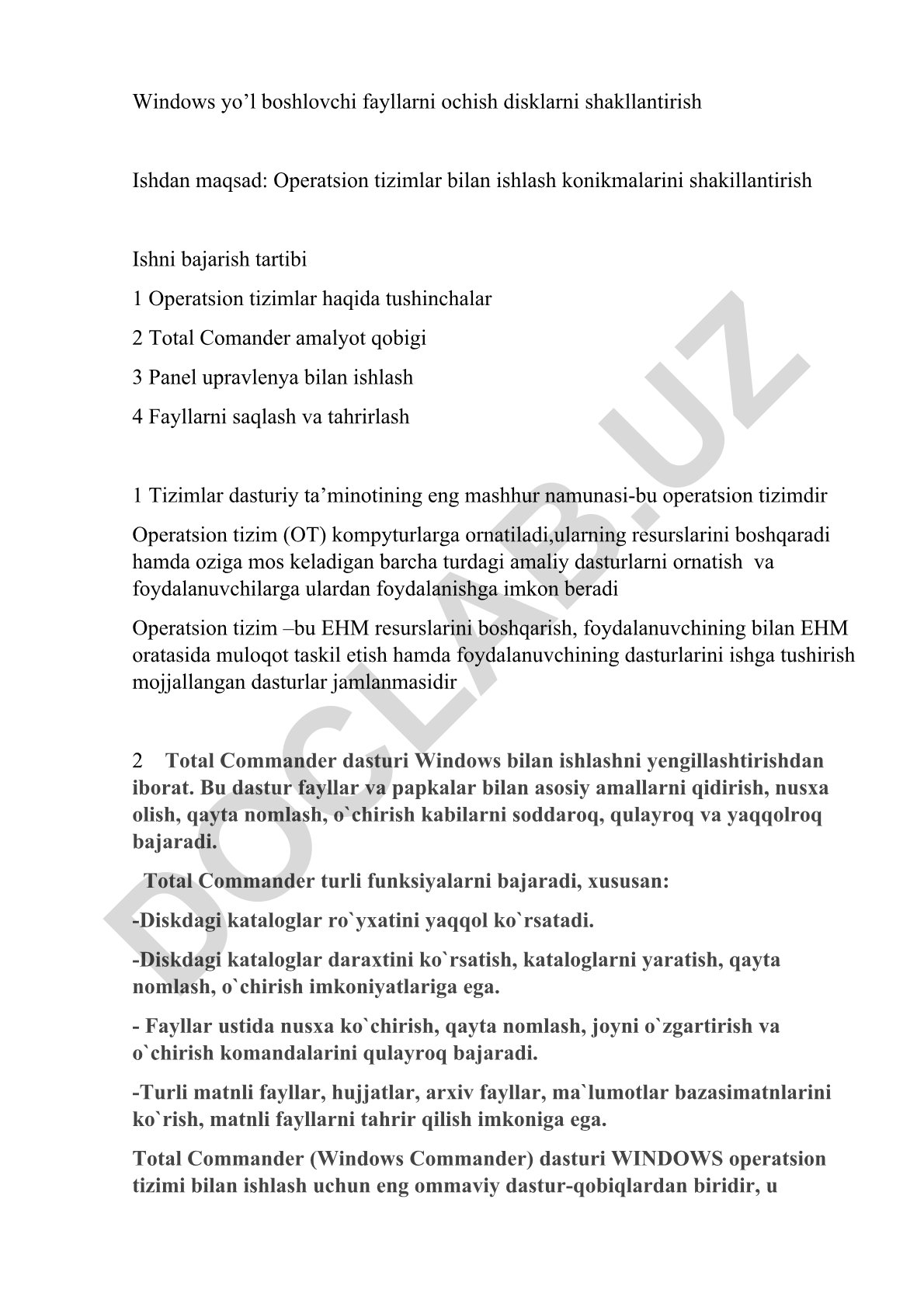 Operatsion tizimlar va Total Commander bilan ishlash