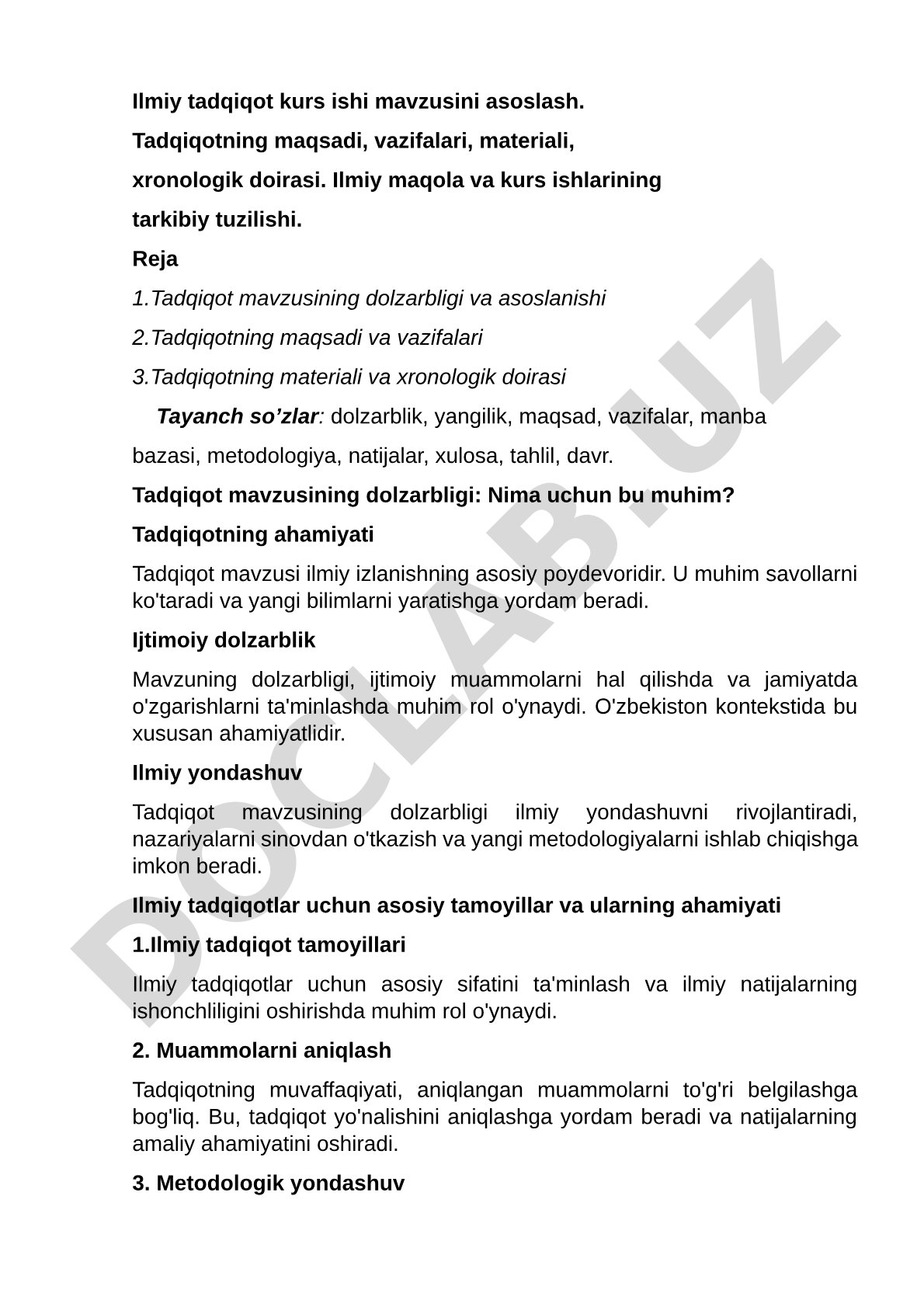 Ilmiy tadqiqot kurs ishi mavzusini asoslash