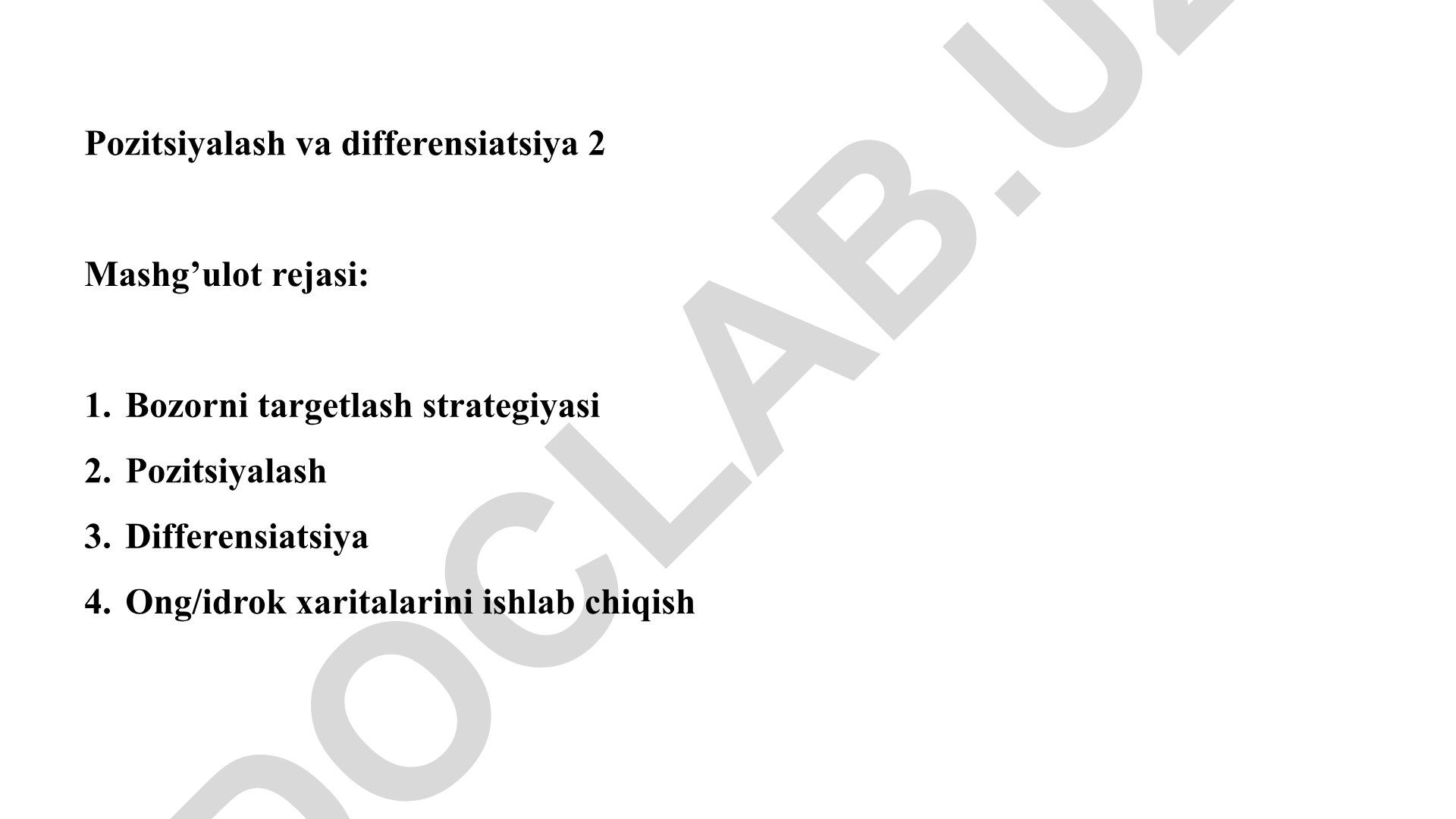 Bozorni targetlash strategiyasi va differensiatsiya