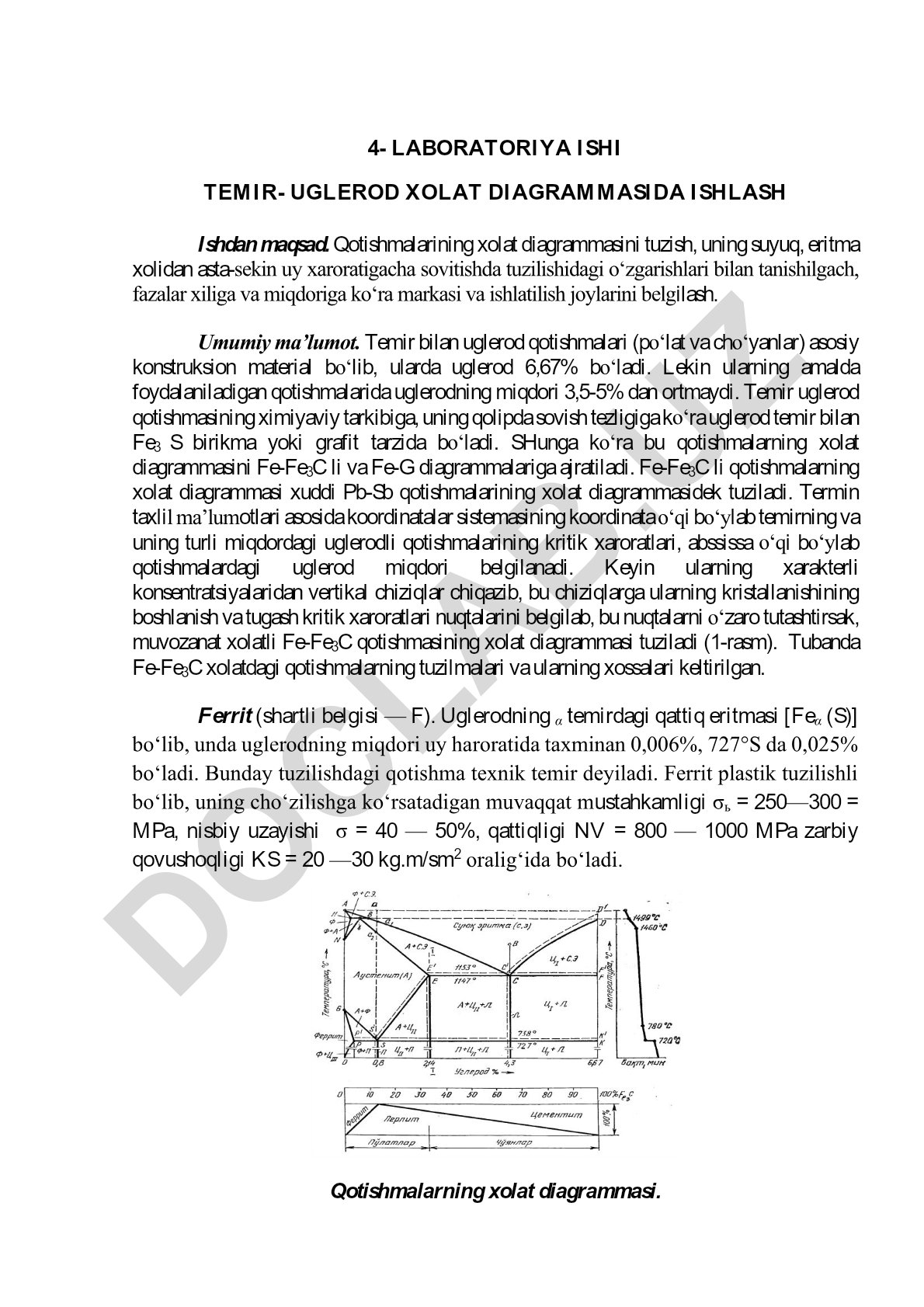 Temir-uglerod qotishmalarining xolat diagrammasi va fazaviy tuzilishi