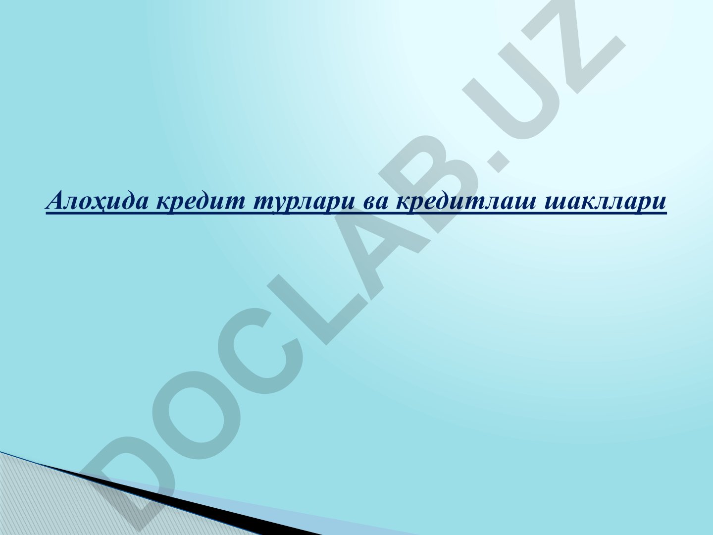 Алоҳида кредит турлари ва кредитлаш шакллари