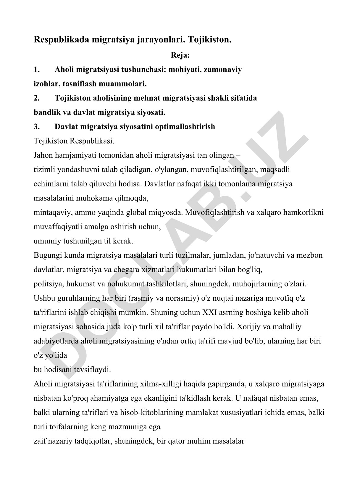 Tojikistonda aholi migratsiyasi jarayonlari va davlat siyosati
