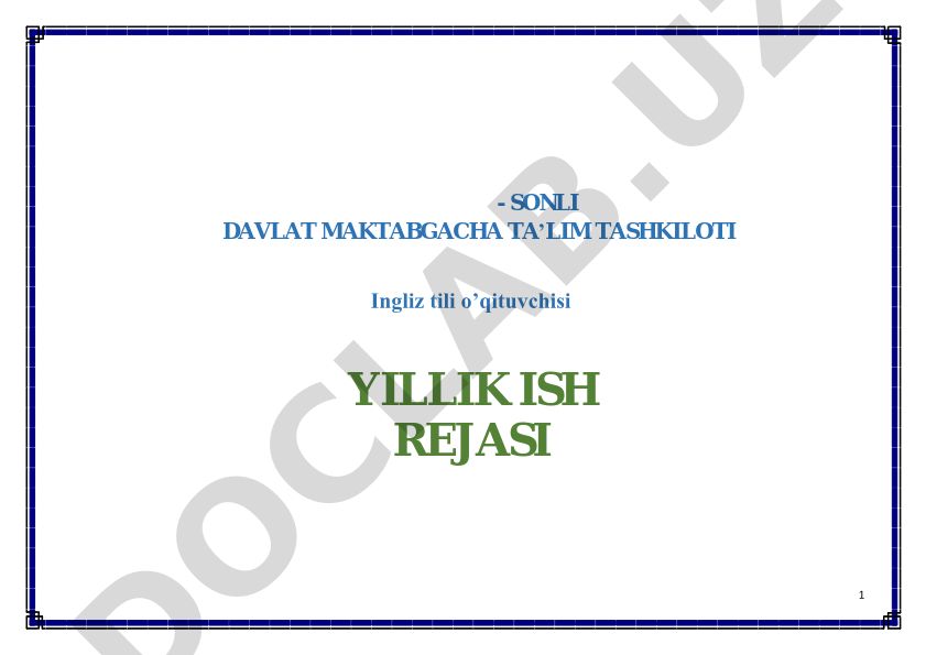 Ingliz tili o'qituvchisi yillik ish rejasi