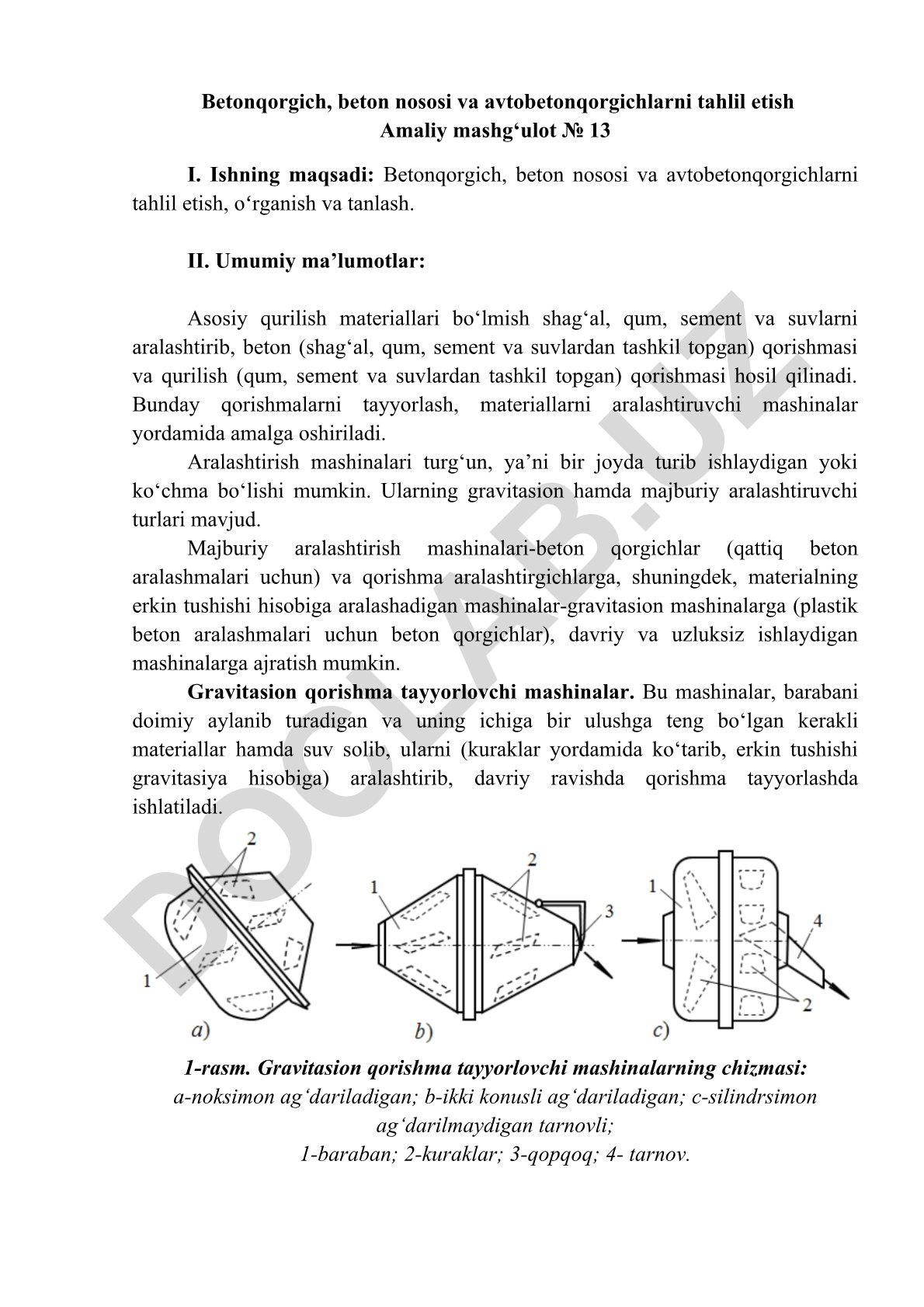 Betonqorgich, beton nososi va avtobetonqorgichlarni tahlil etish
