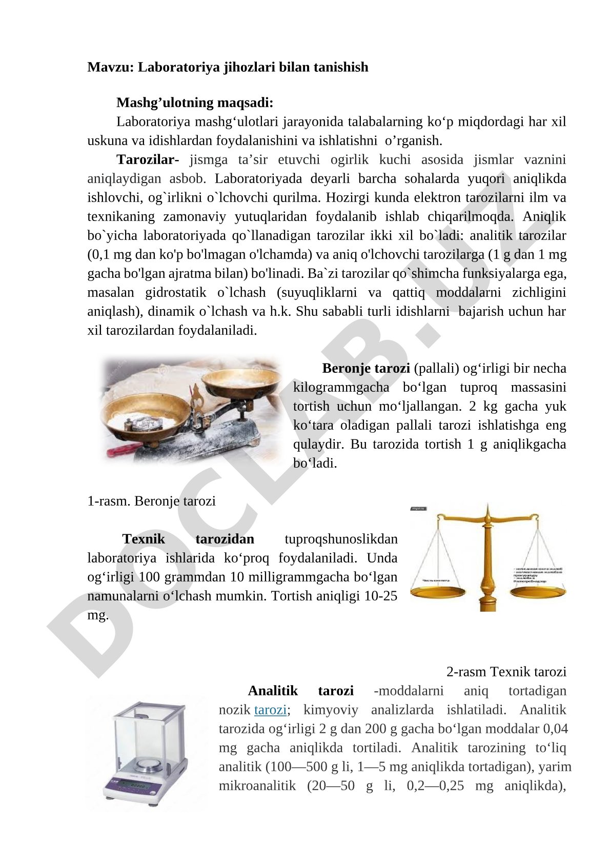 Laboratoriya jihozlari bilan tanishish