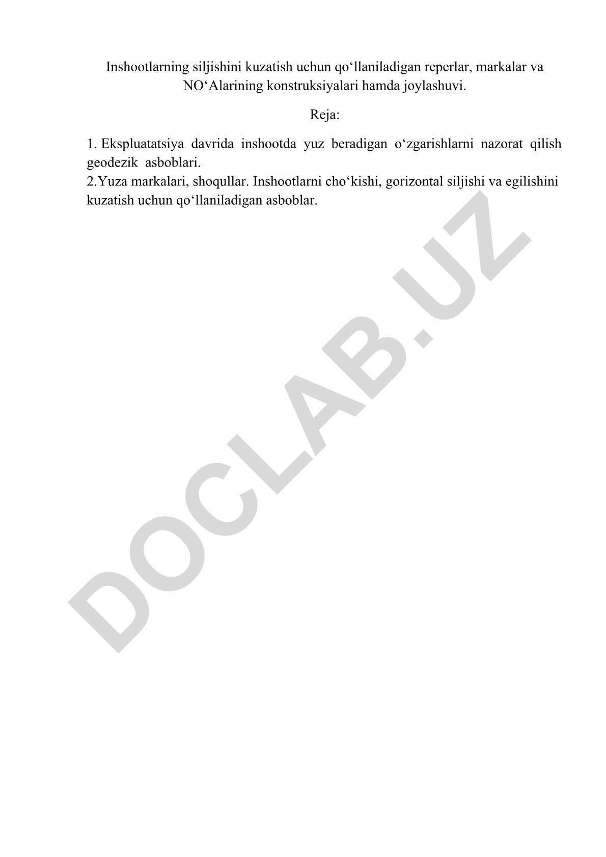 Inshootlarning siljishini kuzatish uchun geodezik asboblar va markalar