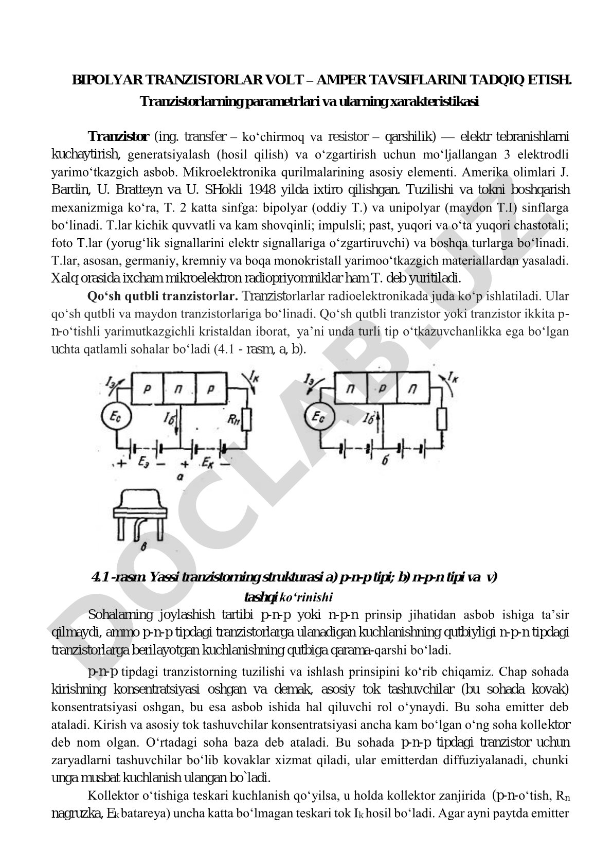 Bipolyar tranzistorlar volt-amper tavsiflarini tadqiq etish
