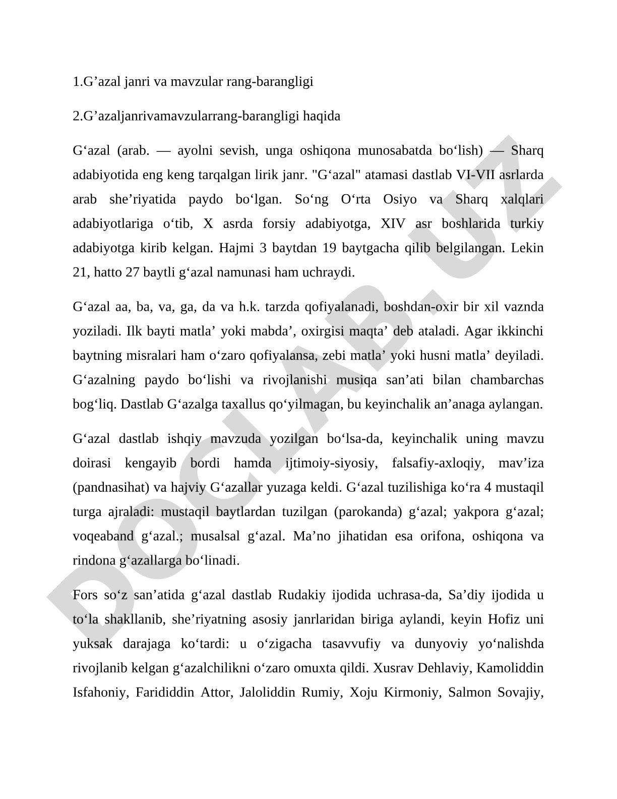 G'azal janri va mavzular rang-barangligi