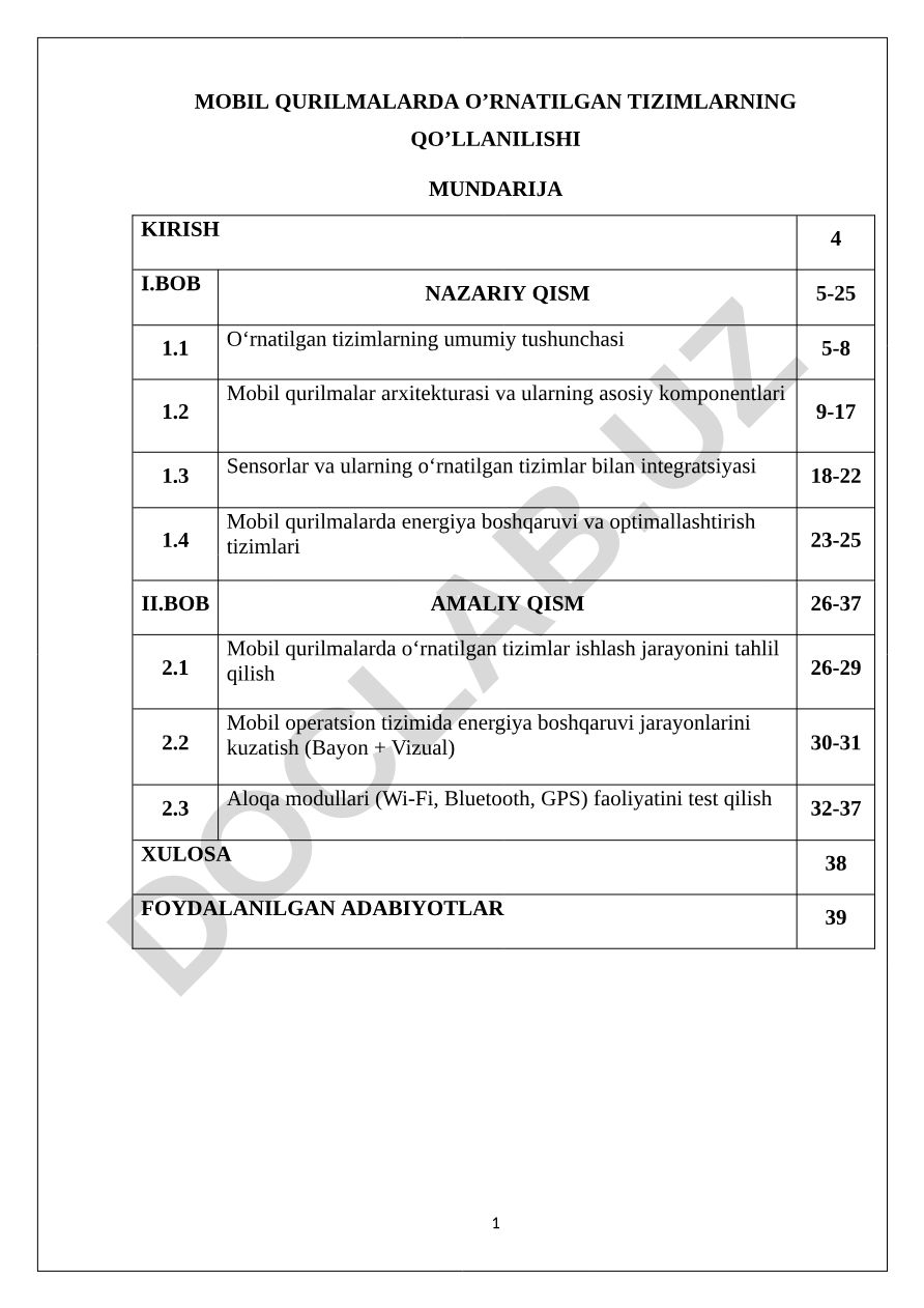 Mobil qurilmalarda o'rnatilgan tizimlarning qo'llanilishi