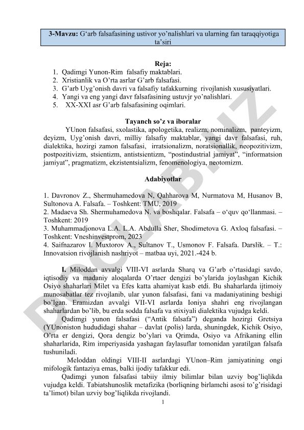 G‘arb falsafasining ustivor yo’nalishlari va ularning fan taraqqiyotiga ta’siri