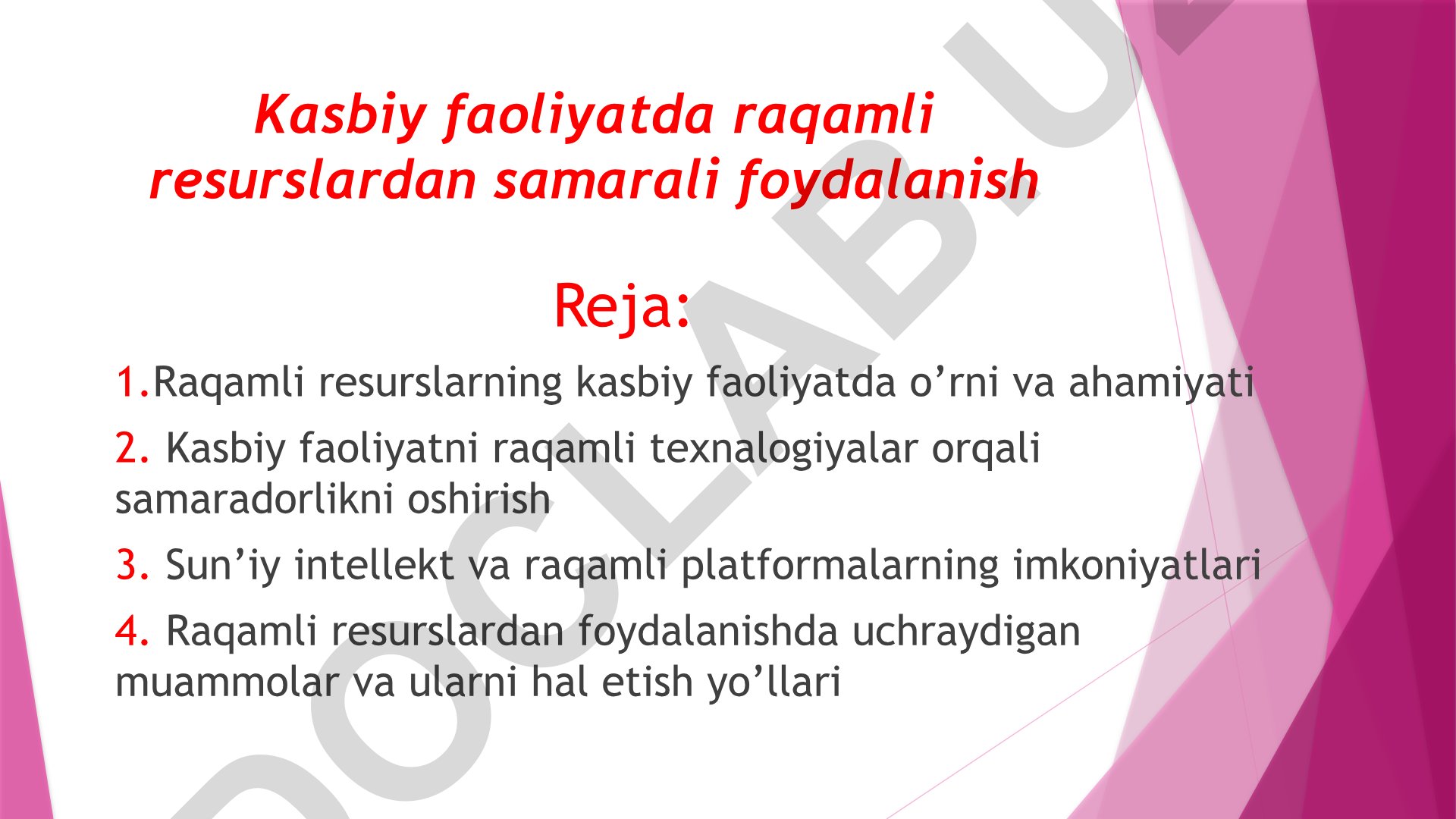 Kasbiy faoliyatda raqamli resurslardan samarali foydalanish
