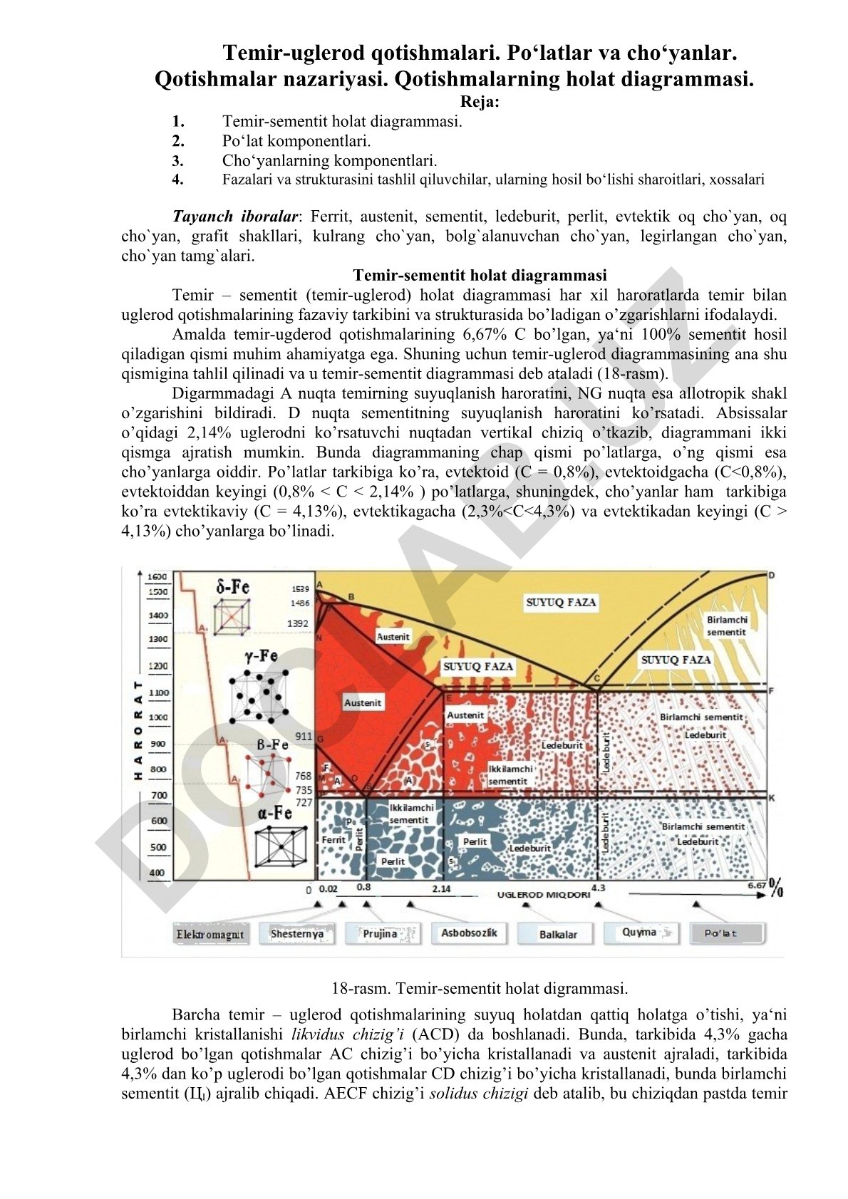 Temir-uglerod qotishmalari va temir-sementit holat diagrammasi