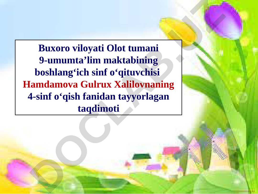 Bo‘lim yuzasidan takrorlash O‘tgan mavzuni mustahkamlash