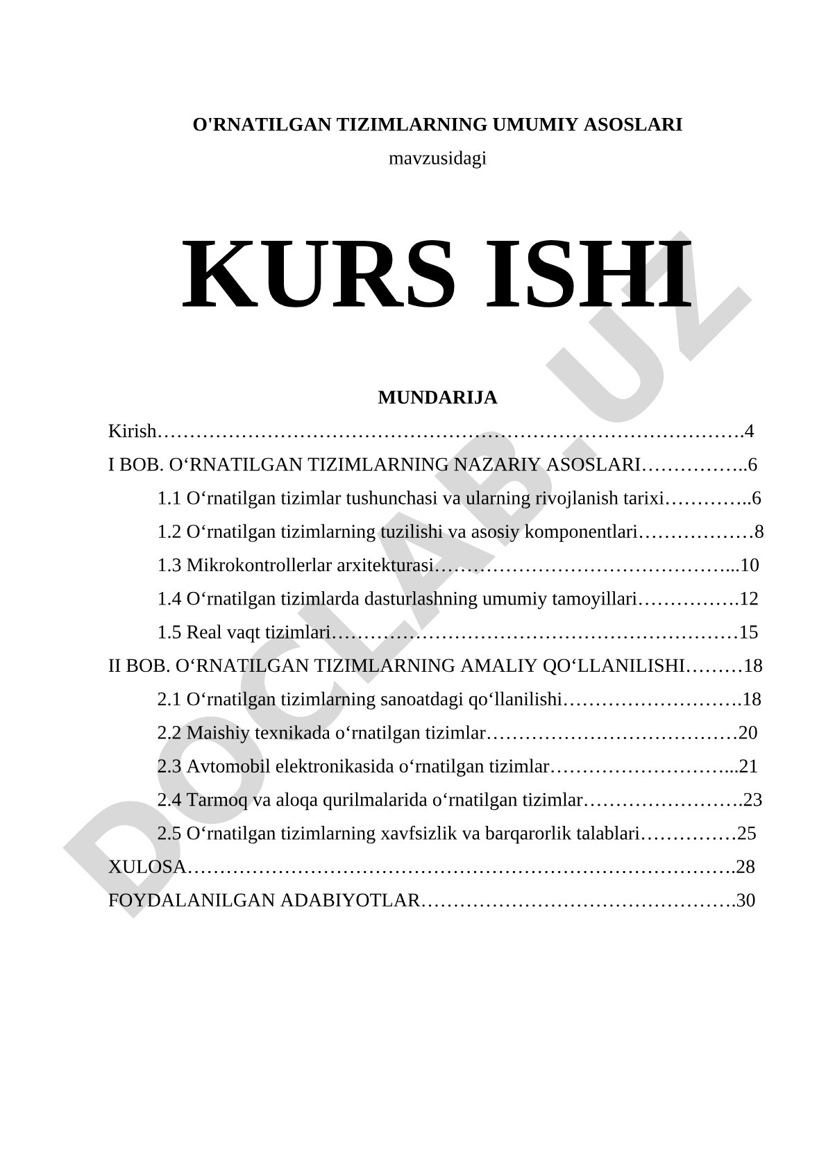 O'rnatilgan tizimlarning umumiy asoslari