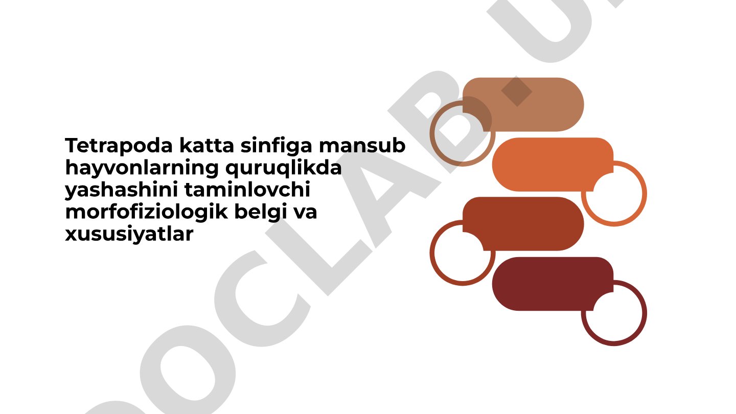 Tetrapoda katta sinfiga mansub hayvonlarning quruqlikda yashashini taminlovchi morfofiziologik belgi va xususiyatlar