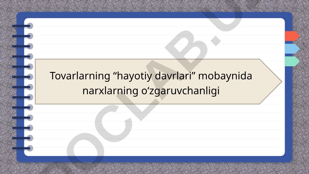 Tovarlarning hayotiy davrlari mobaynida narxlarning o'zgaruvchanligi