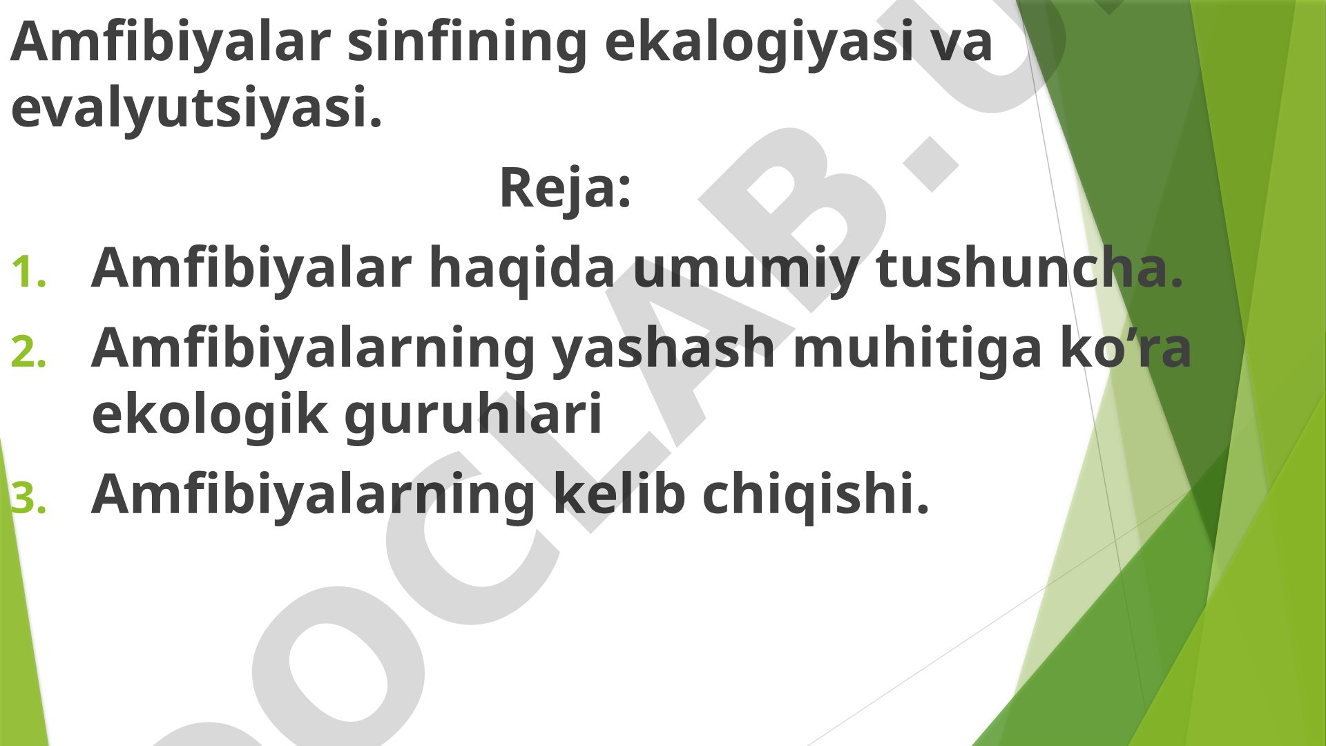 Amfibiyalar sinfining ekalogiyasi va evalyutsiyasi