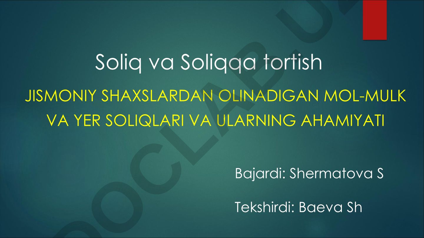 Jismoniy shaxslardan olinadigan mol-mulk va yer soliqlari va ularning ahamiyati