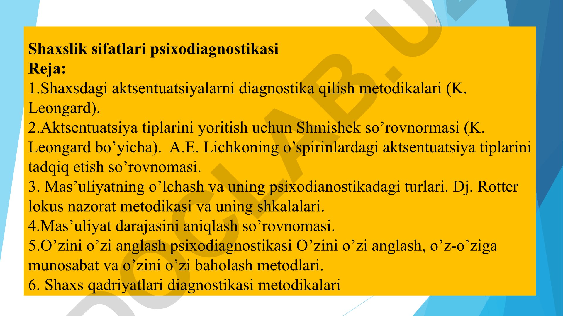 Shaxslik sifatlari psixodiagnostikasi