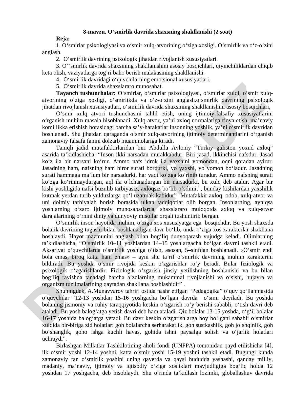 O‘smirlik davrida shaxsning shakllanishi