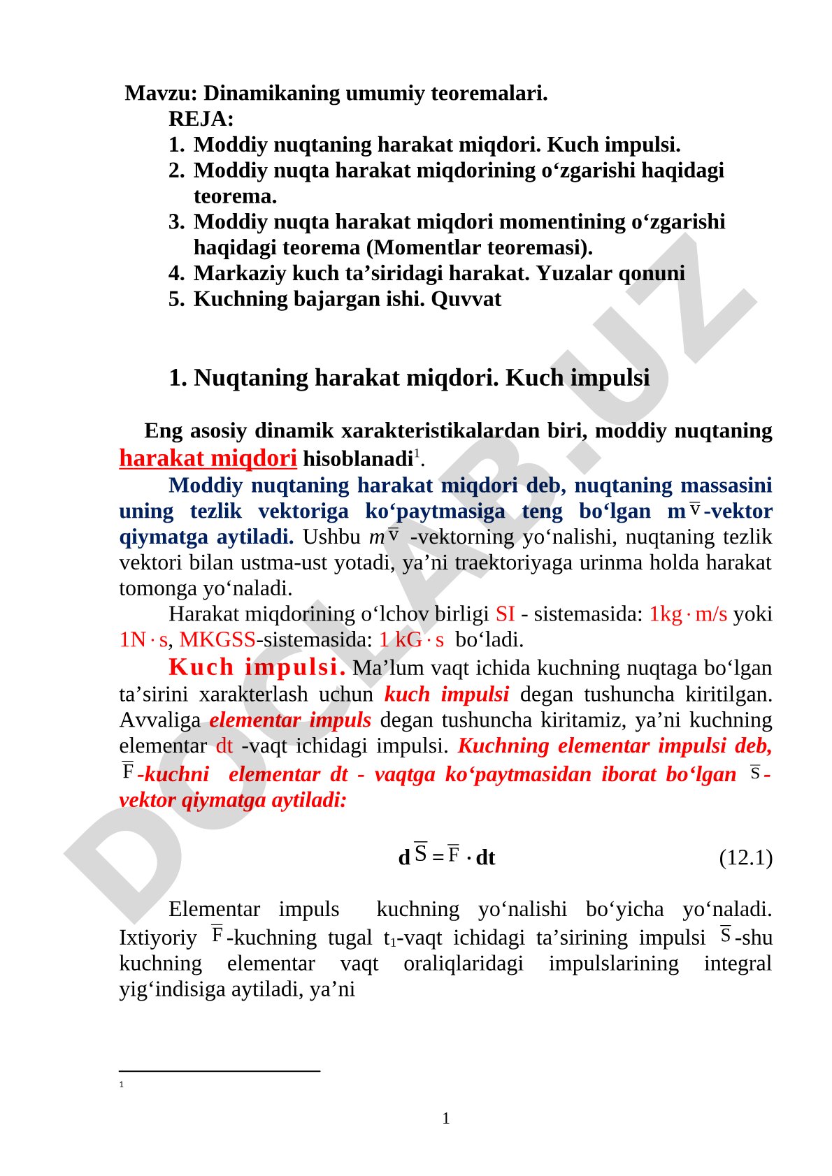 Dinamikaning umumiy teoremalari