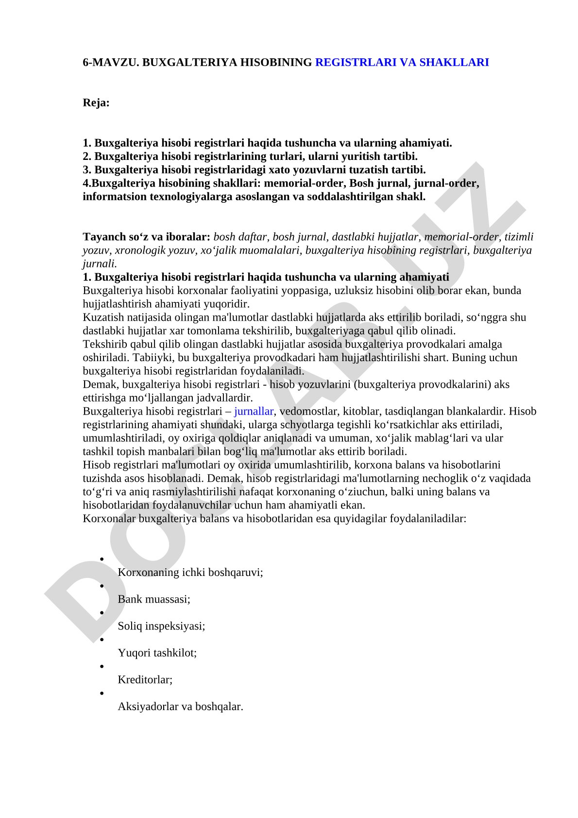 Buxgalteriya hisobining registrlari va shakllari