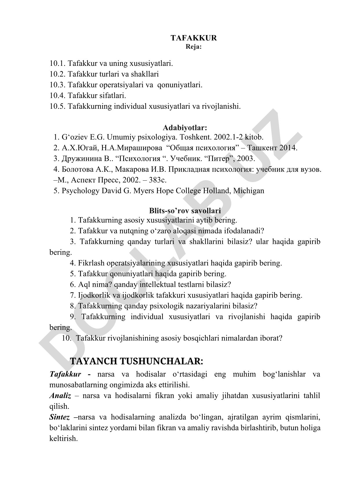 Tafakkur va uning psixologik xususiyatlari