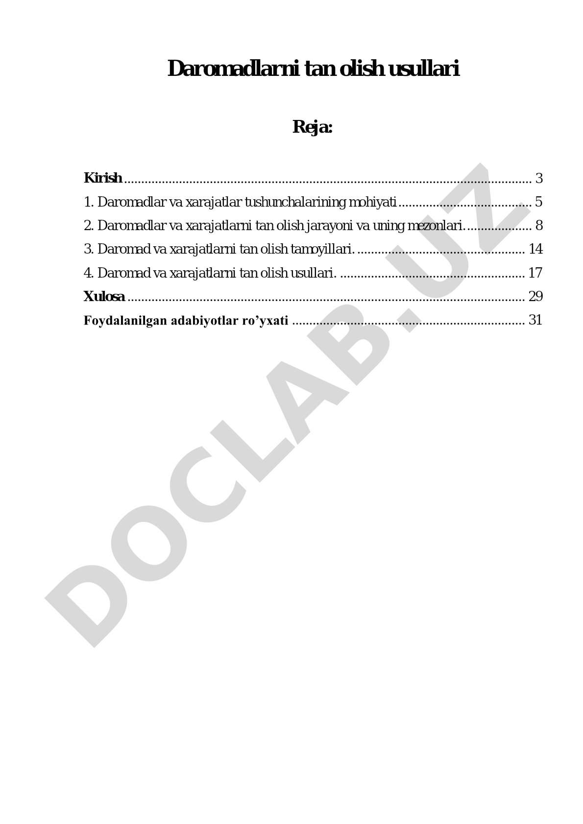 Daromadlarni tan olish usullari
