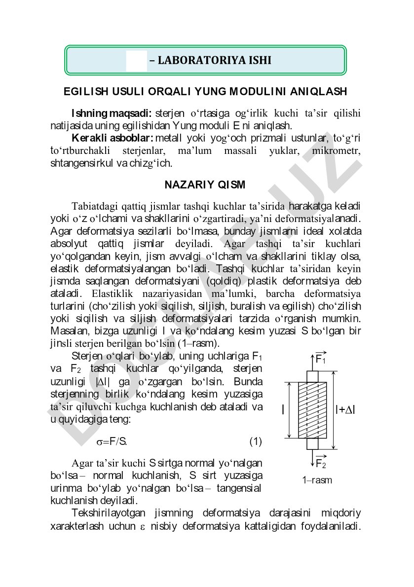 Egilish usuli orqali Yung modulini aniqlash
