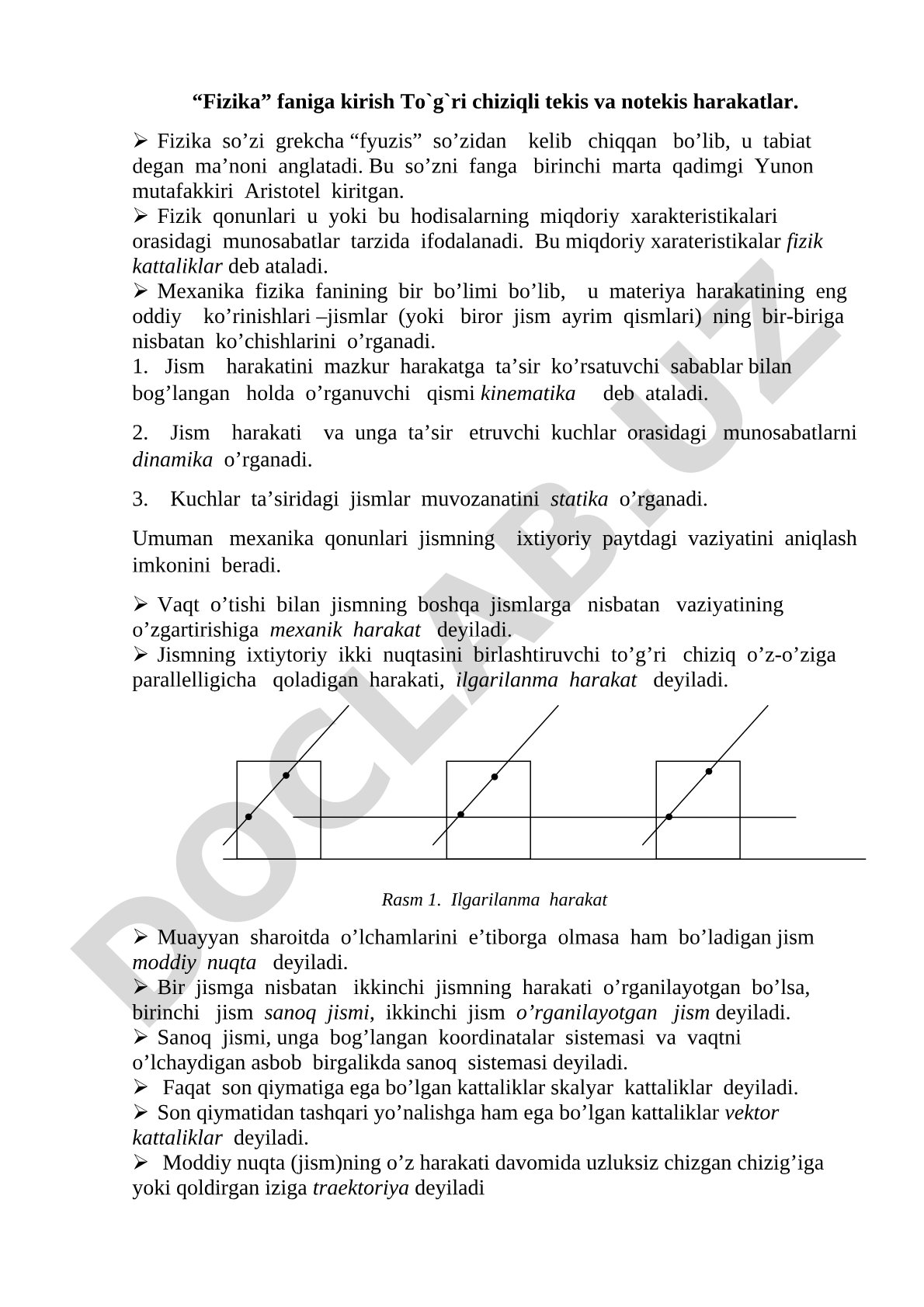 Fizika faniga kirish: to'g'ri chiziqli tekis va notekis harakatlar