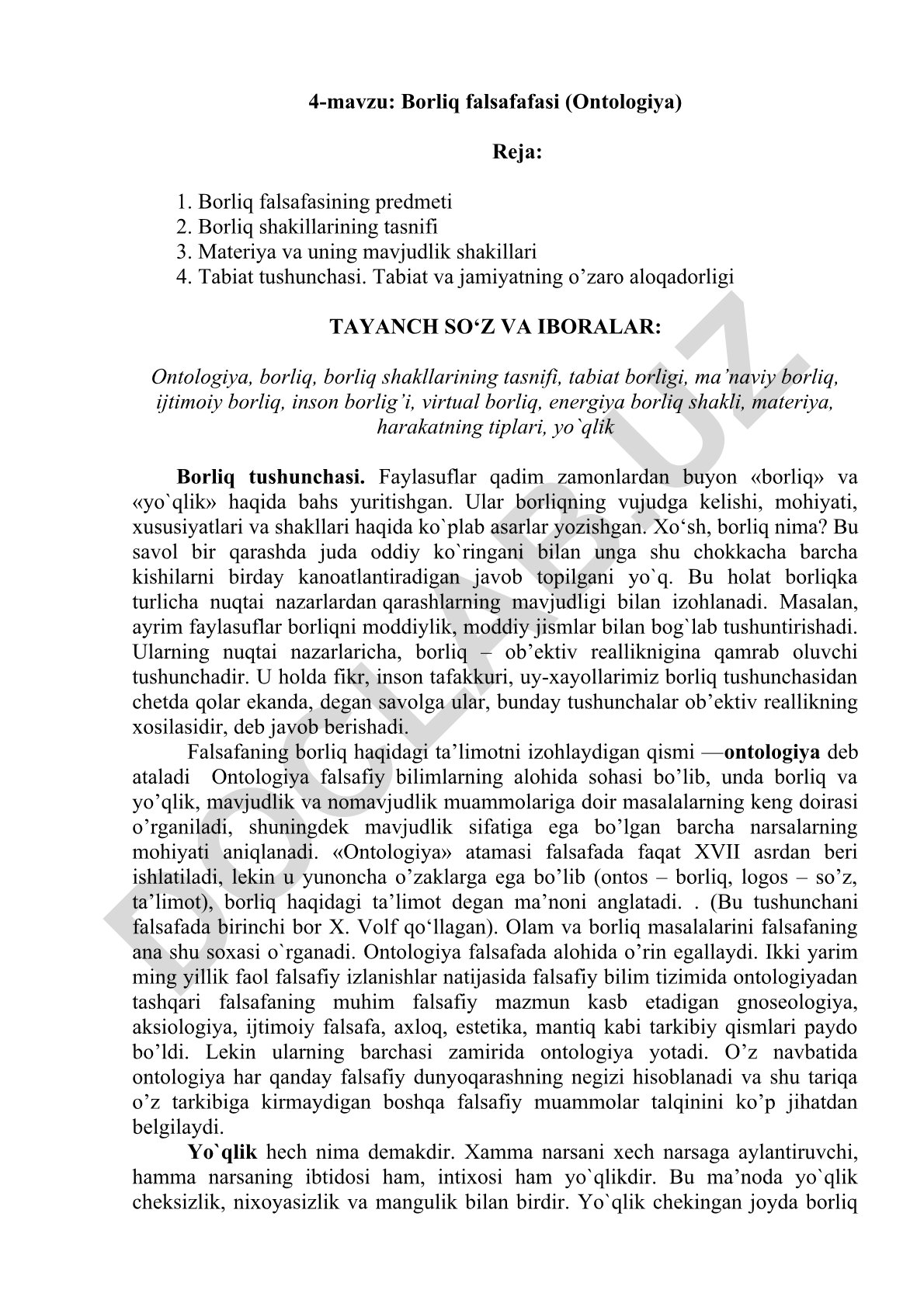 Borliq falsafasi (Ontologiya)