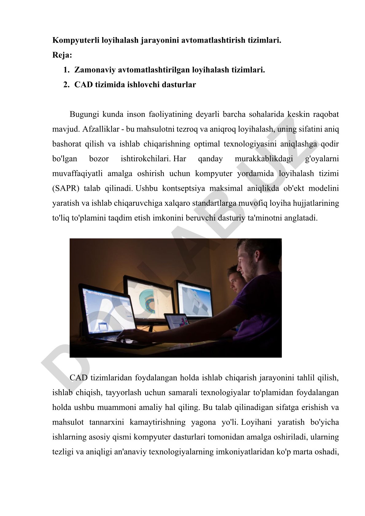 Kompyuterli loyihalash jarayonini avtomatlashtirish tizimlari