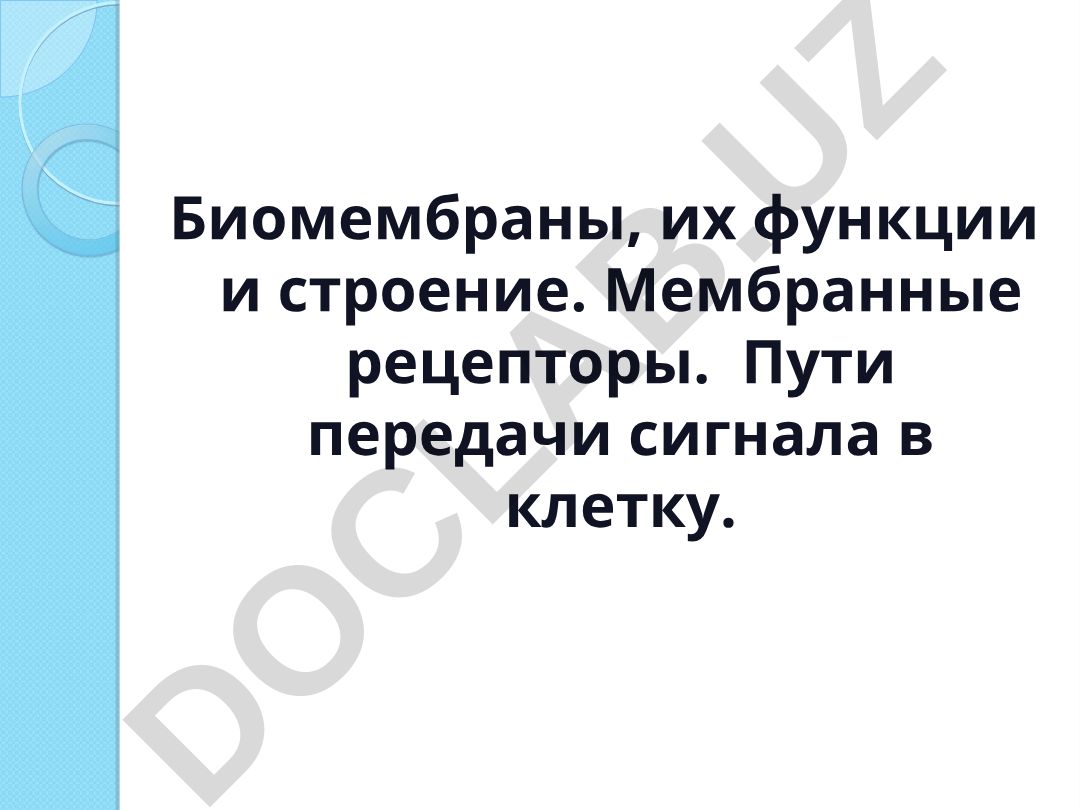 Биомембраны, их функции и строение. Мембранные рецепторы. Пути передачи сигнала в клетку