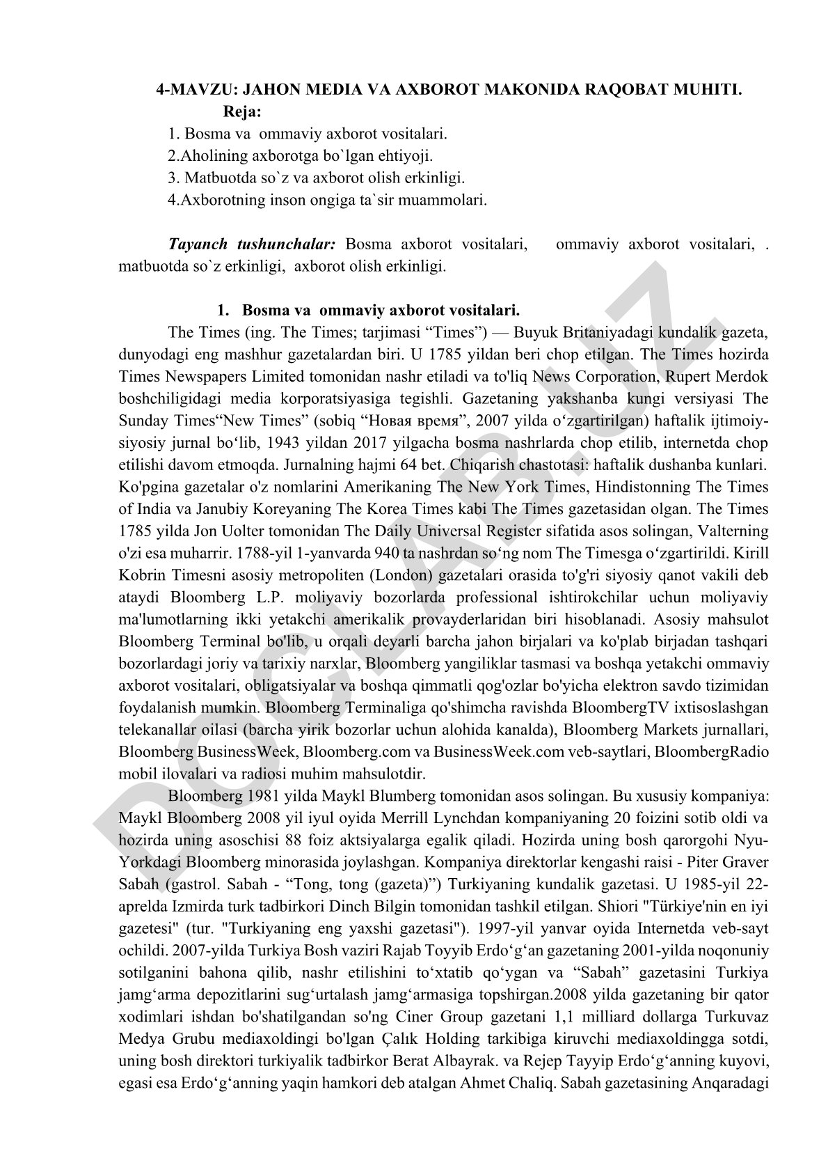 Jahon media va axborot makonida raqobat muhiti