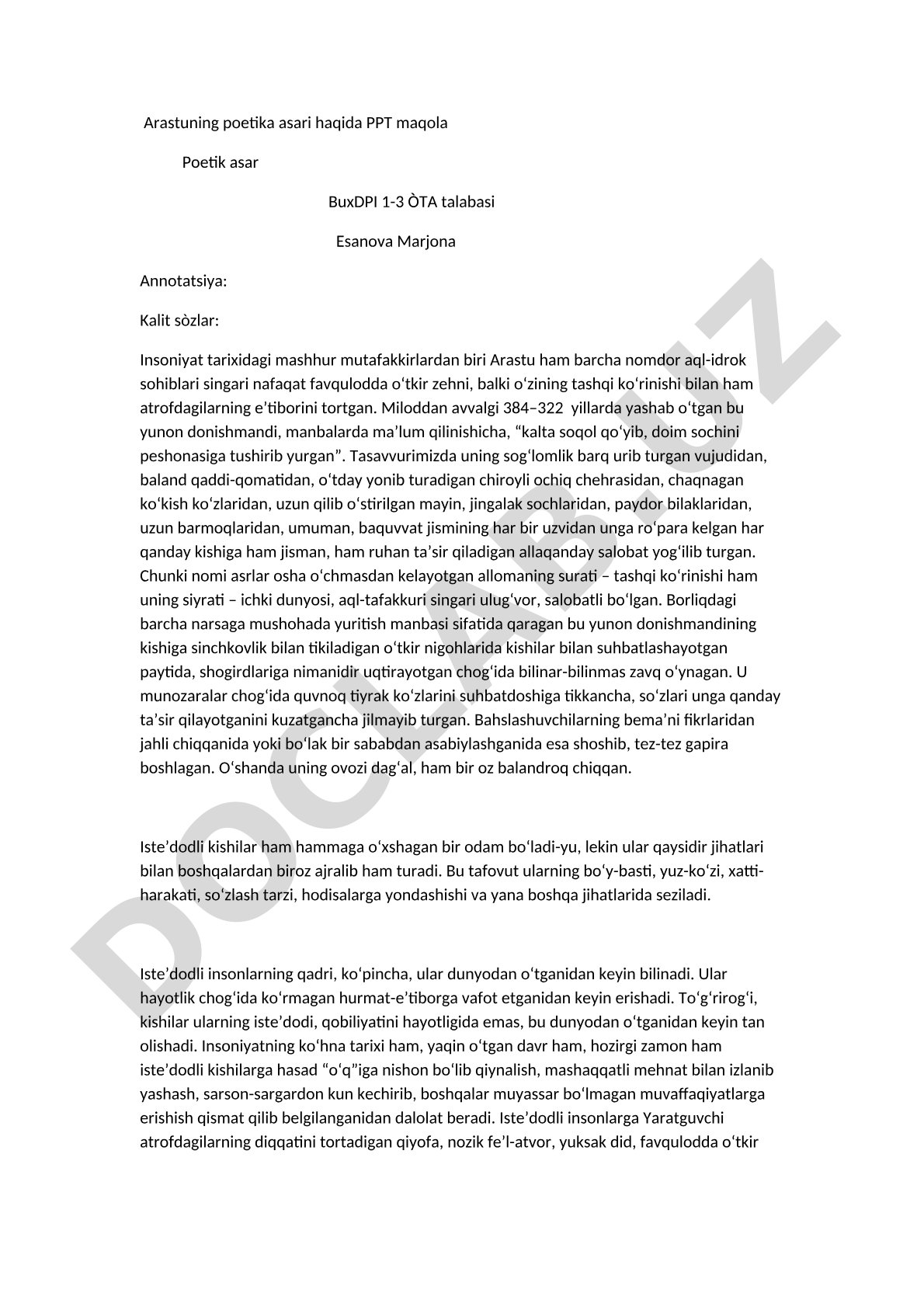 Arastuning poetika asari