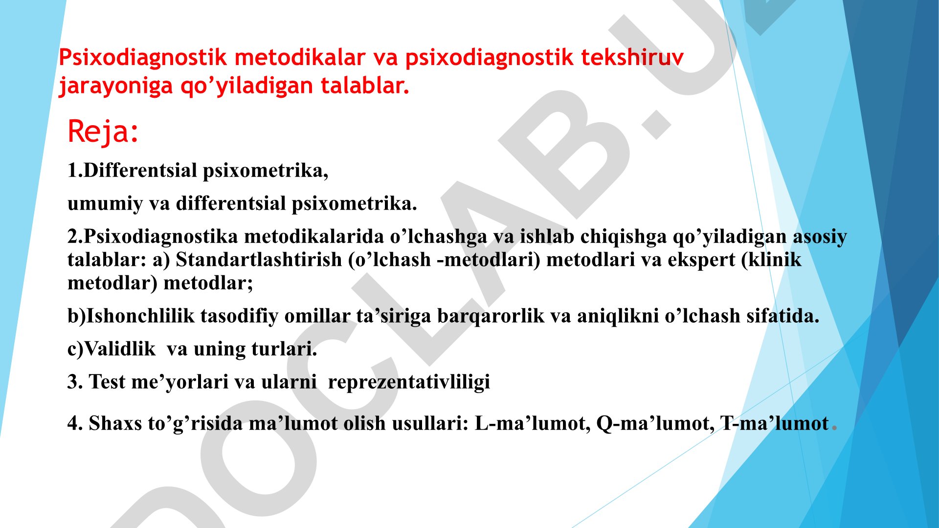 Psixodiagnostik metodikalar va talablar